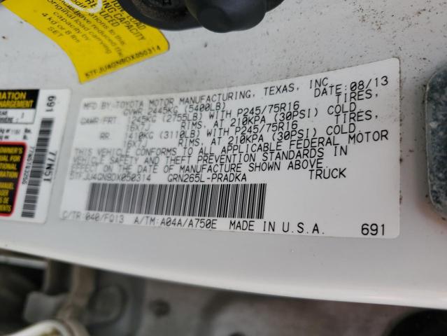 5TFJU4GN9DX050314 - 2013 TOYOTA TACOMA DOUBLE CAB PRERUNNER WHITE photo 13