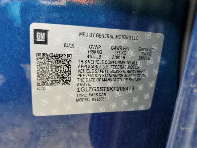 1G1ZG5ST8KF208479 - 2019 CHEVROLET MALIBU RS BLUE photo 12