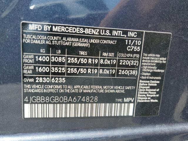4JGBB8GB0BA674828 - 2011 MERCEDES-BENZ ML 350 4MATIC GRAY photo 13