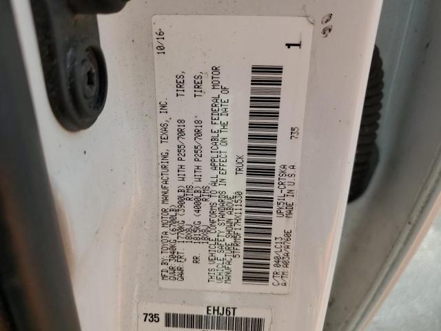 5TFRM5F17HX111530 - 2017 TOYOTA TUNDRA DOUBLE CAB SR/SR5 WHITE photo 12