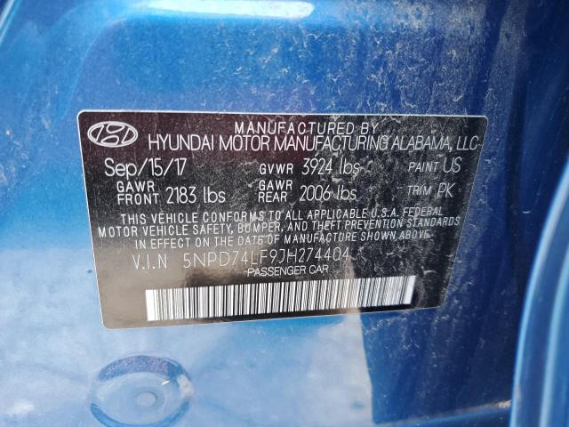 5NPD74LF9JH274404 - 2018 HYUNDAI ELANTRA SE BLUE photo 12