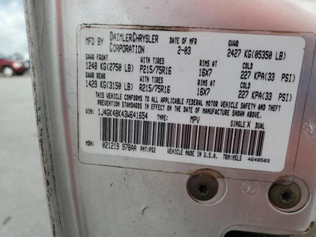 1J4GK48K43W641654 - 2003 JEEP LIBERTY SPORT SILVER photo 12