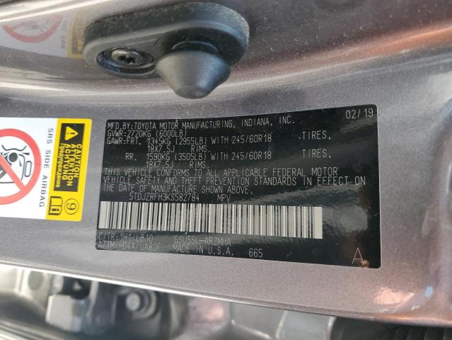 5TDJZRFH3KS582784 - 2019 TOYOTA HIGHLANDER SE GRAY photo 13