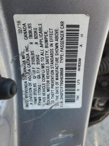 2HGFC1F79GH638668 - 2016 HONDA CIVIC EXL SILVER photo 13