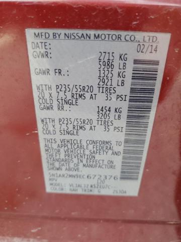 5N1AR2MN9EC672376 - 2014 NISSAN PATHFINDER S MAROON photo 13