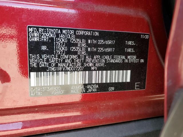 JTMG1RFV7MD077207 - 2021 TOYOTA RAV4 LE RED photo 12