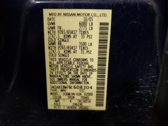 5N1AR18W76C608304 - 2006 NISSAN PATHFINDER LE 蓝色 照片 13