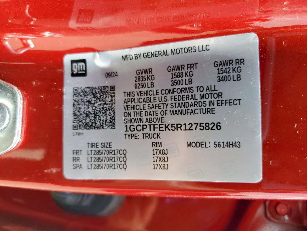 1GCPTFEK5R1275826 - 2024 CHEVROLET COLORADO ZR2 RED photo 12