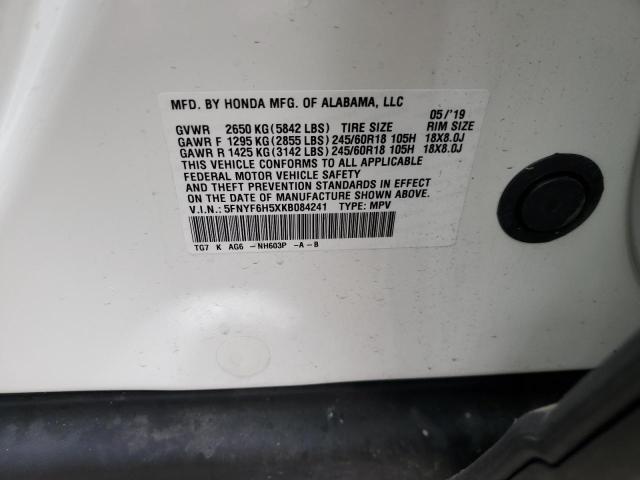 5FNYF6H5XKB084241 - 2019 HONDA PILOT EXL Սպիտակ լուսանկար 13