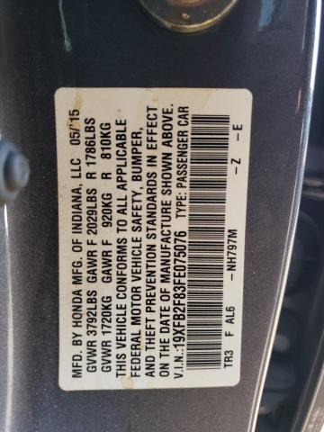 19XFB2F83FE075076 - 2015 HONDA CIVIC EX GRAY photo 12