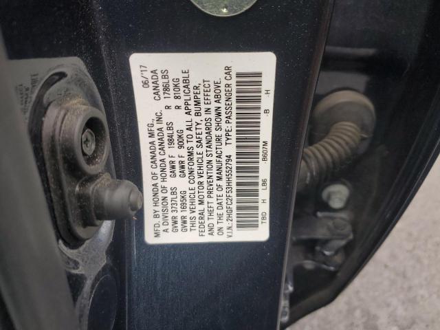 2HGFC2F53HH552794 - 2017 HONDA CIVIC LX ლურჯი ფოტო 12