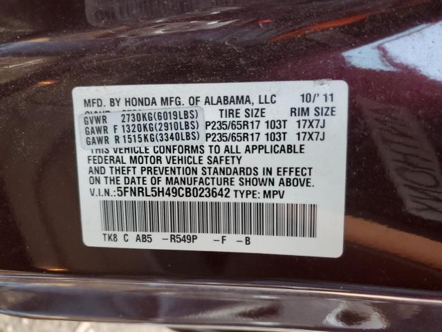 5FNRL5H49CB023642 - 2012 HONDA ODYSSEY EX MAROON photo 10