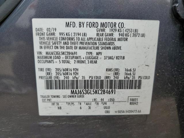 MAJ6S3GL5KC284691 - 2019 FORD ECOSPORT SE ნაცრისფერი ფოტო 13