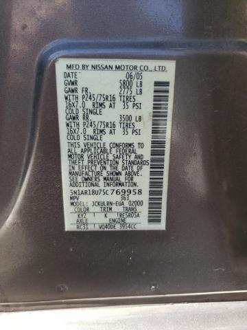 5N1AR18U75C769958 - 2005 NISSAN PATHFINDER LE Շագանակագույն լուսանկար 14