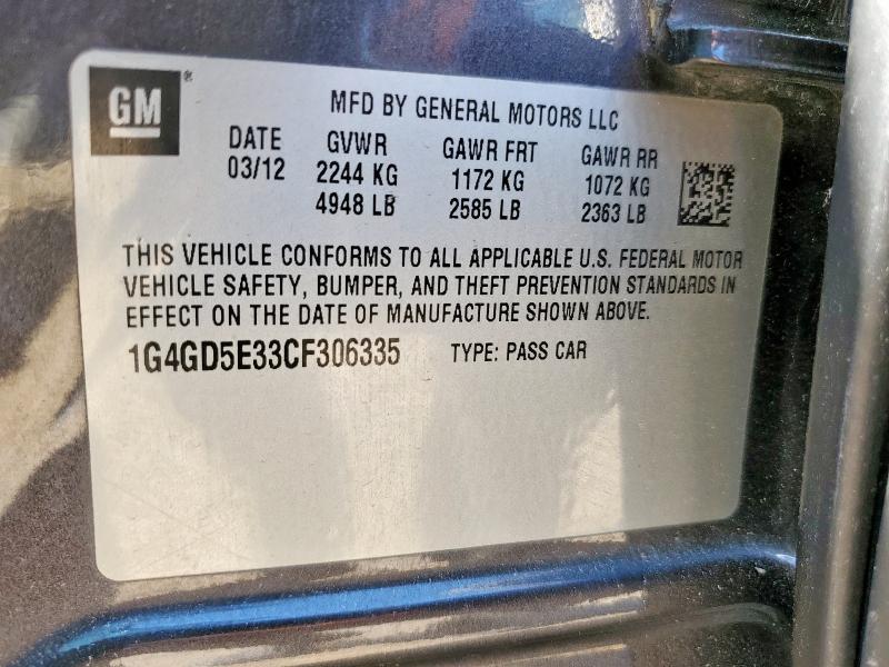 1G4GD5E33CF306335 - 2012 BUICK LACROSSE PREMIUM ნაცრისფერი ფოტო 13