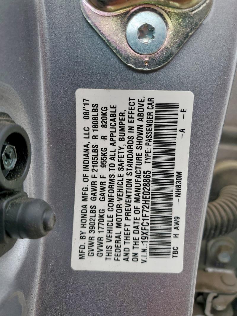 19XFC1F72HE028865 - 2017 HONDA CIVIC EXL SILVER photo 12