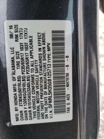 5FNRL5H35GB125713 - 2016 HONDA ODYSSEY SE GRAY photo 12