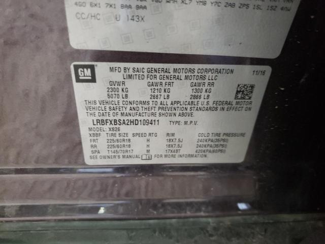 LRBFXBSA2HD109411 - 2017 BUICK ENVISION ESSENCE გრაფიტი ფოტო 13