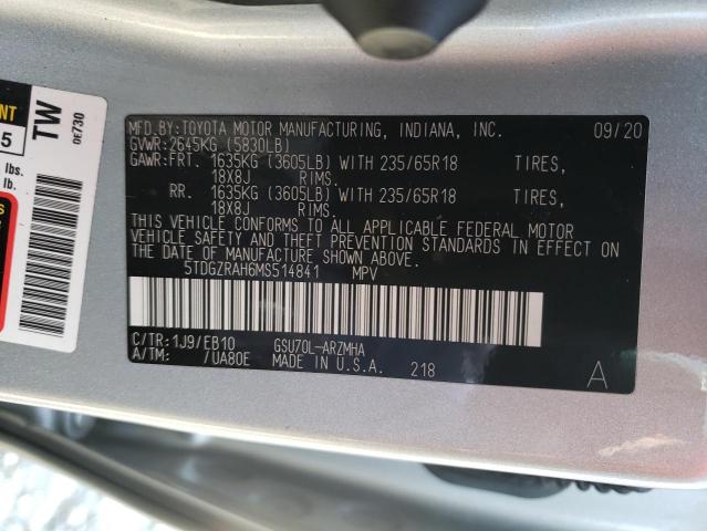 5TDGZRAH6MS514841 - 2021 TOYOTA HIGHLANDER XLE Արծաթագույն լուսանկար 13