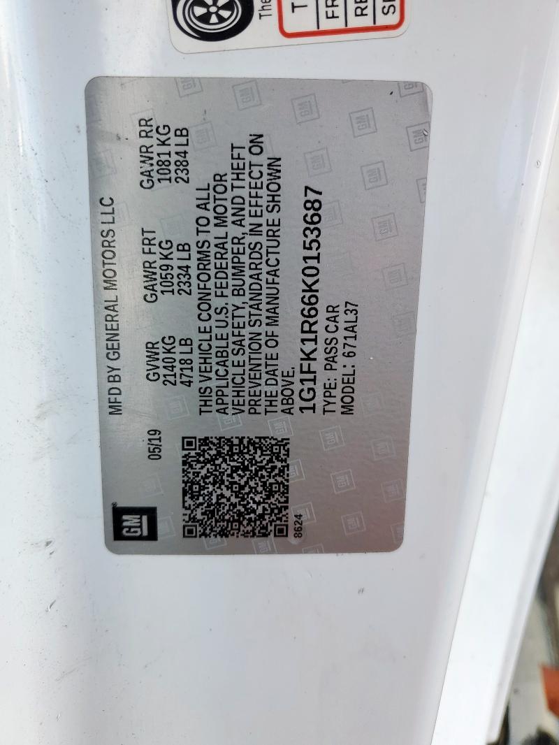 1G1FK1R66K0153687 - 2019 CHEVROLET CAMARO ZL1 Weiß Foto 13