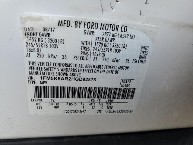 1FM5K8AR2HGD92876 - 2017 FORD EXPLORER POLICE INTERCEPTOR WHITE photo 13