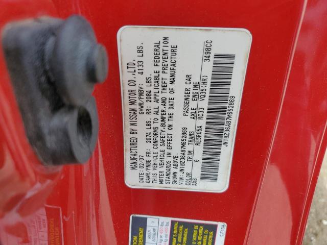 JN1BZ36A87M652869 - 2007 NISSAN 350Z ROADSTER RED photo 12