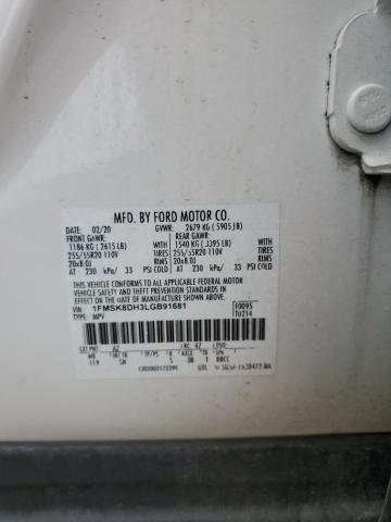 1FMSK8DH3LGB91681 - 2020 FORD EXPLORER XLT 白色 照片 13