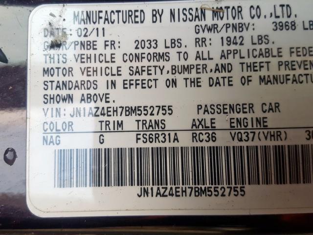 JN1AZ4EH7BM552755 - 2011 NISSAN 370Z BASE  photo 10