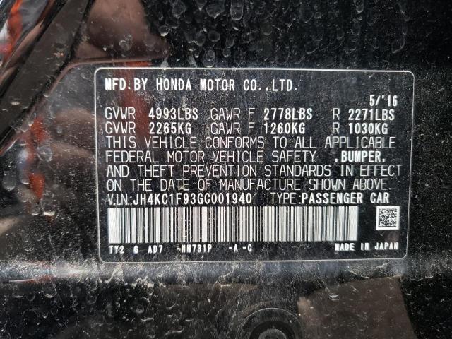 JH4KC1F93GC001940 - 2016 ACURA RLX ADVANCE შავი ფოტო 12