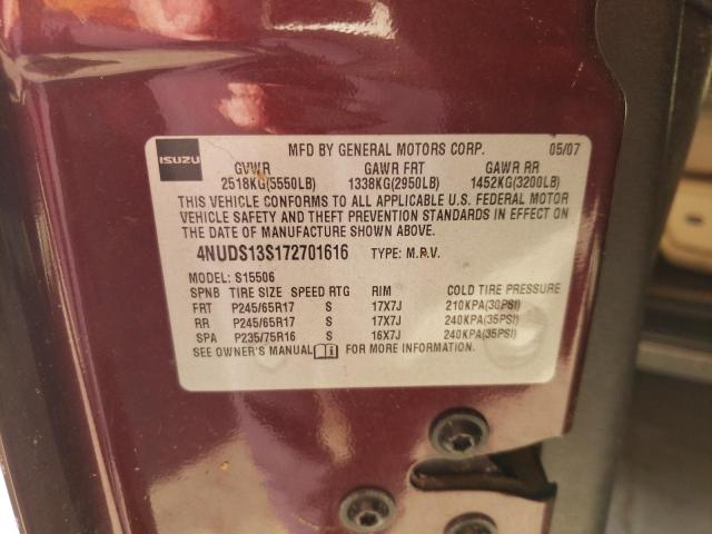 4NUDS13S172701616 - 2007 ISUZU ASCENDER S 栗色 照片 13