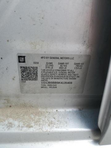 1G1JB5SB5K4135408 - 2019 CHEVROLET SONIC LS 银色 照片 12