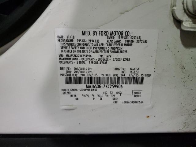 MAJ6S3GL7KC259906 - 2019 FORD ECOSPORT SE 白色 照片 13