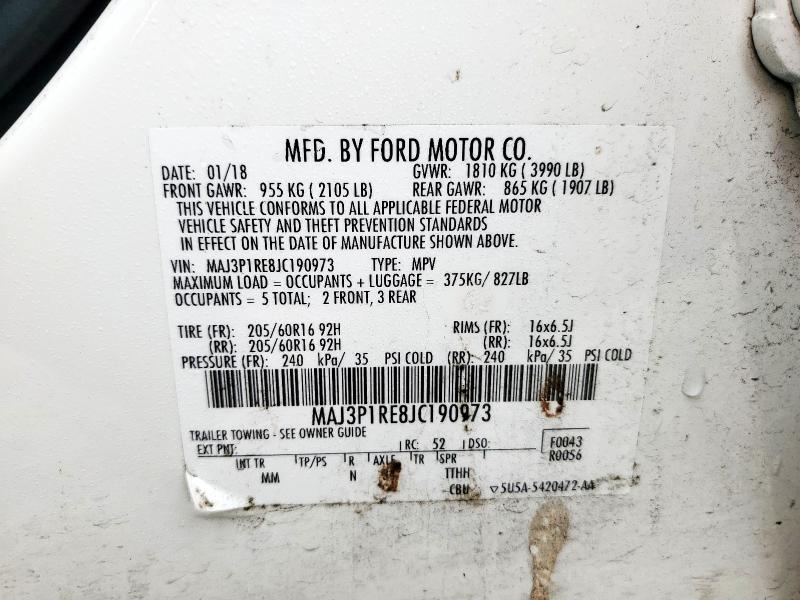 MAJ3P1RE8JC190973 - 2018 FORD ECOSPORT S Biały zdjęcie 13