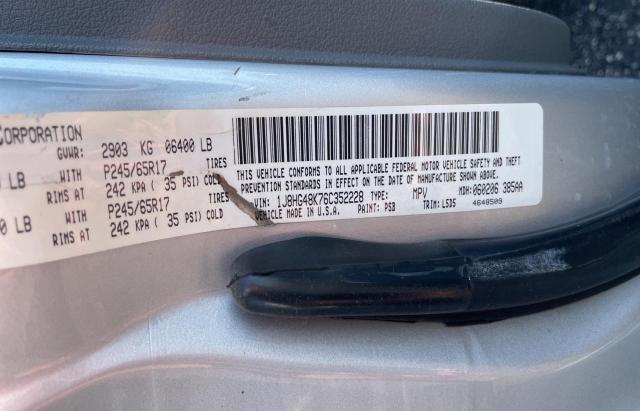 1J8HG48K76C352228 - 2006 JEEP COMMANDER 银色 照片 10