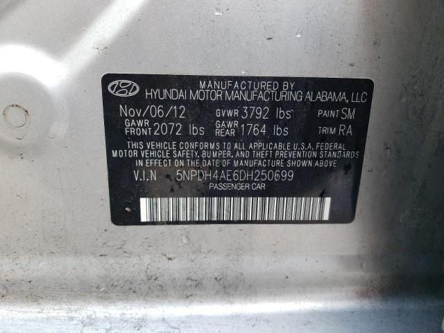 5NPDH4AE6DH250699 - 2013 HYUNDAI ELANTRA GLS GRAY photo 12