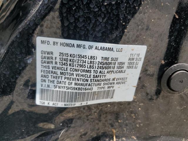 5FNYF5H59KB016443 - 2019 HONDA PILOT EXL 黑色 照片 14