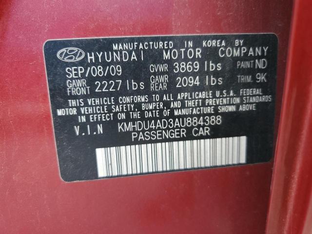 KMHDU4AD3AU884388 - 2010 HYUNDAI ELANTRA BLUE RED photo 12