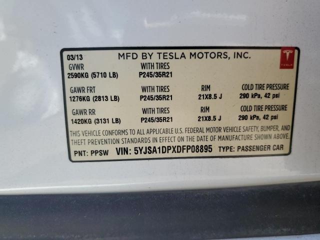 5YJSA1DPXDFP08895 - 2013 TESLA MODEL S Blanco foto 12