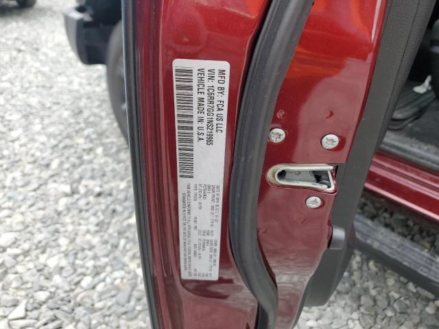 1C6RR7GG1NS219965 - 2022 RAM 1500 CLASS SLT 勃艮第红 照片 12