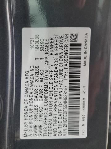 2HGFE2F55NH538157 - 2022 HONDA CIVIC SPORT GRAY photo 13