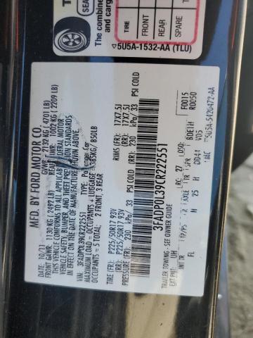 3FADP0L39CR222551 - 2012 FORD FUSION HYBRID BLACK photo 12