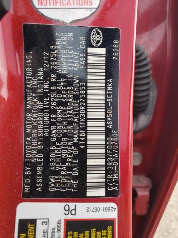 4T4BF1FK3DR275853 - 2013 TOYOTA CAMRY L RED photo 12