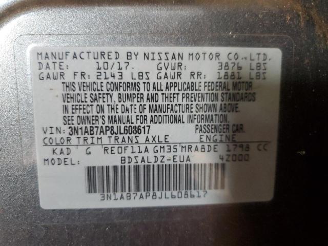 3N1AB7AP8JL608617 - 2018 NISSAN SENTRA S CHARCOAL photo 13