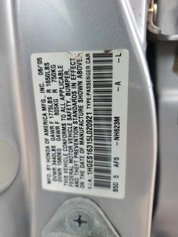 1HGES16315L020921 - 2005 HONDA CIVIC DX VP 银色 照片 13