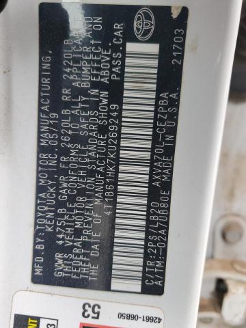4T1B61HK7KU269249 - 2019 TOYOTA CAMRY XSE WHITE photo 13