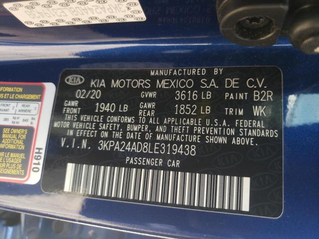 3KPA24AD8LE319438 - 2020 KIA RIO S LX BLUE photo 12