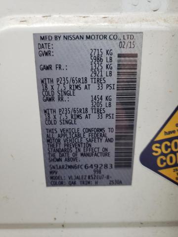 5N1AR2MN6FC649283 - 2015 NISSAN PATHFINDER S 白色 照片 10