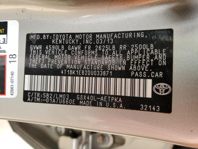 4T1BK1EB2DU033871 - 2013 TOYOTA AVALON BASE 米色 照片 12