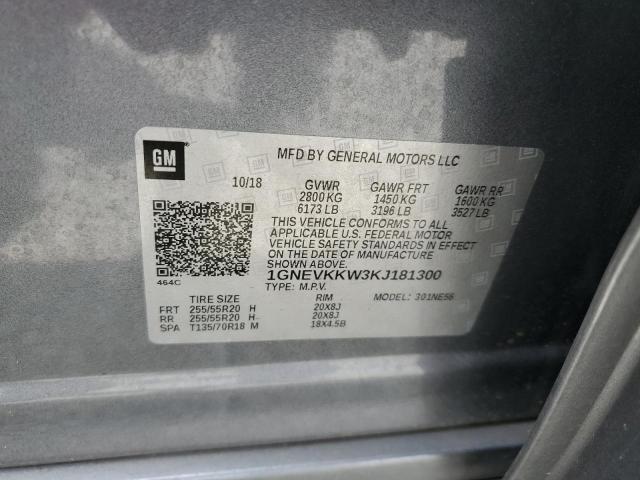 1GNEVKKW3KJ181300 - 2019 CHEVROLET TRAVERSE PREMIER GRAY photo 12