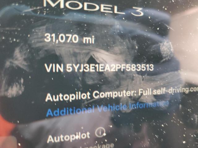 5YJ3E1EA2PF583513 - 2023 TESLA MODEL 3 WHITE photo 9